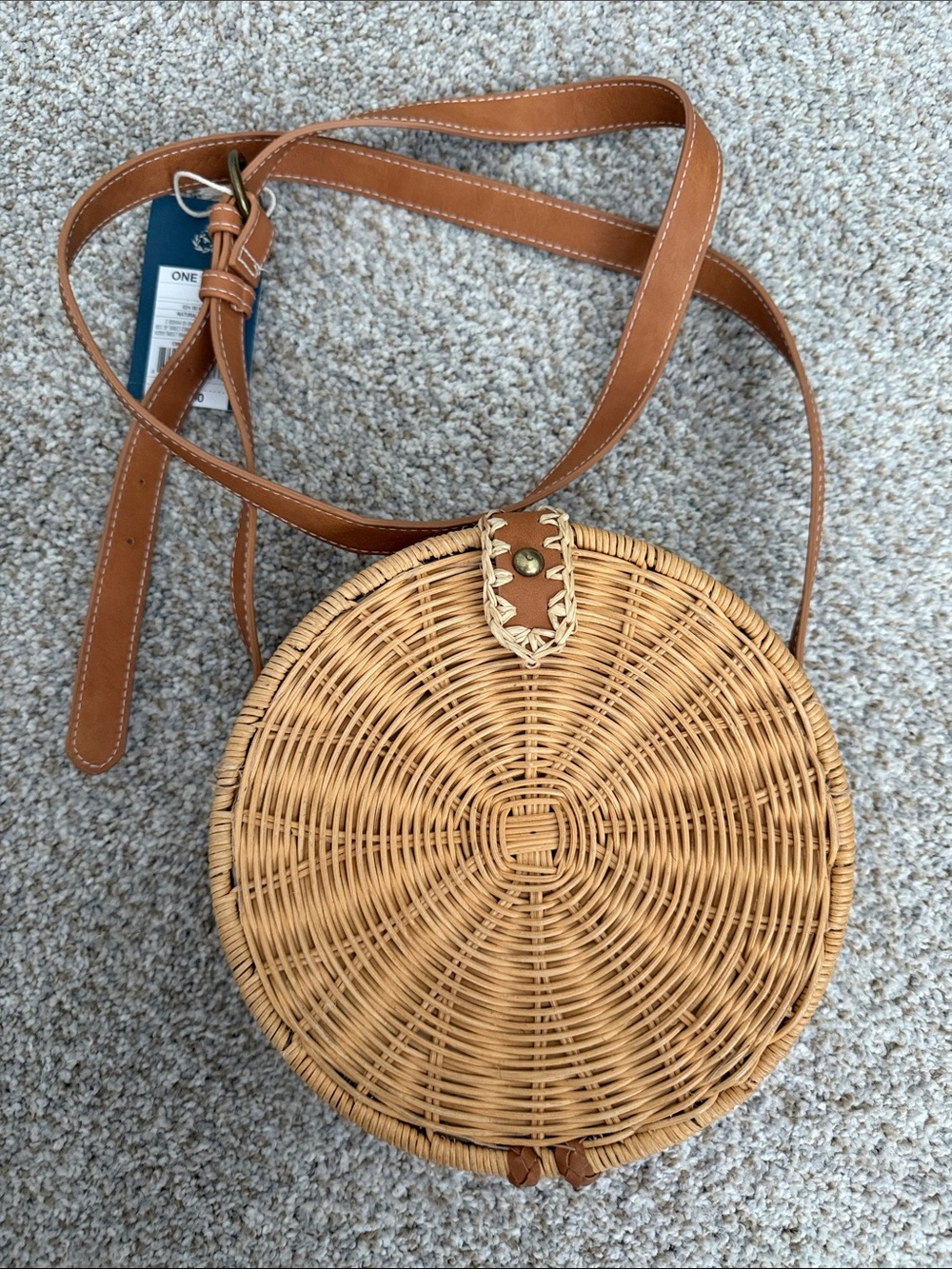 Universal Thread Round Wicker Crossbody in Tan and Natural